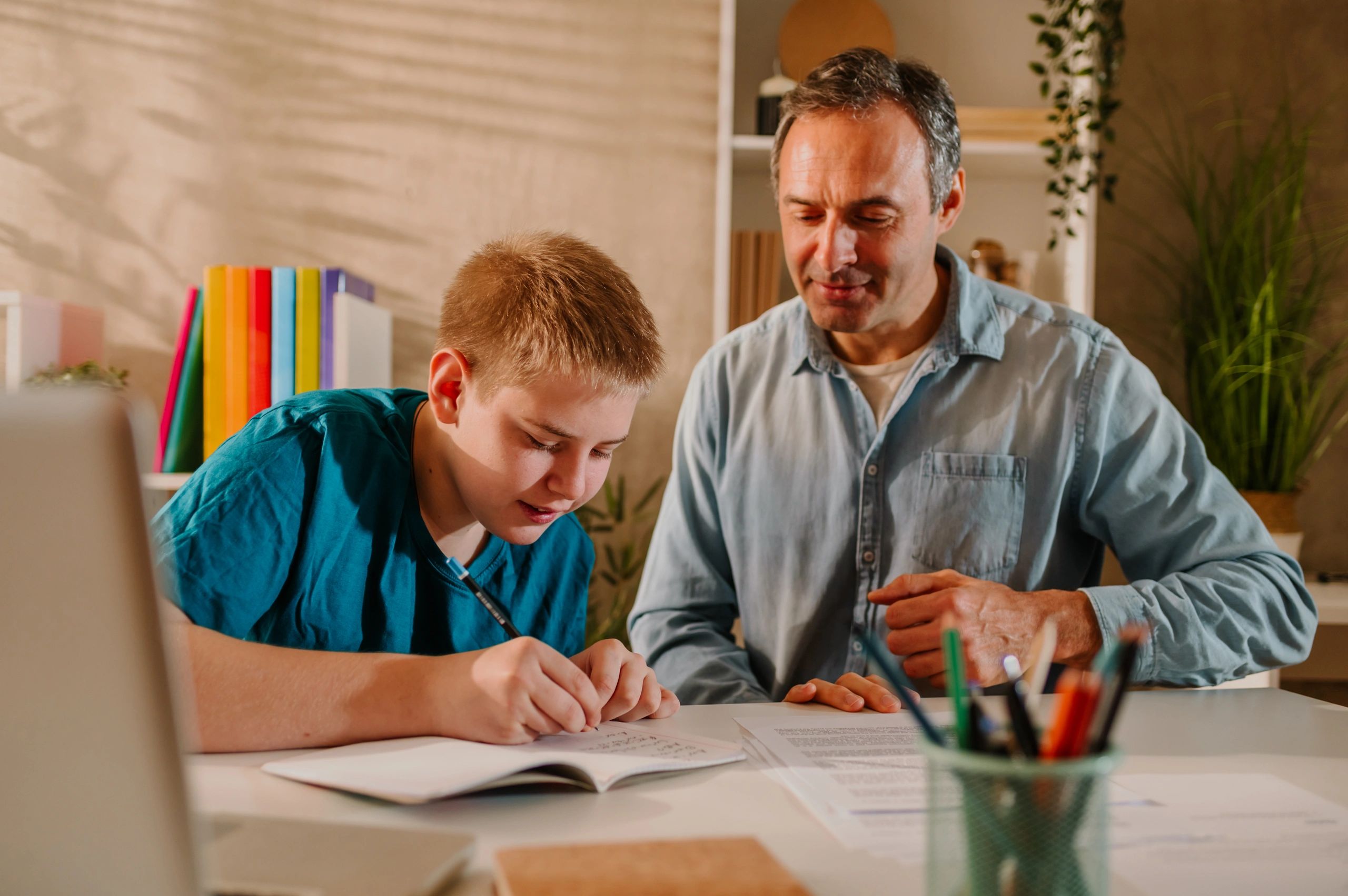 Parent supporting a student during homework time